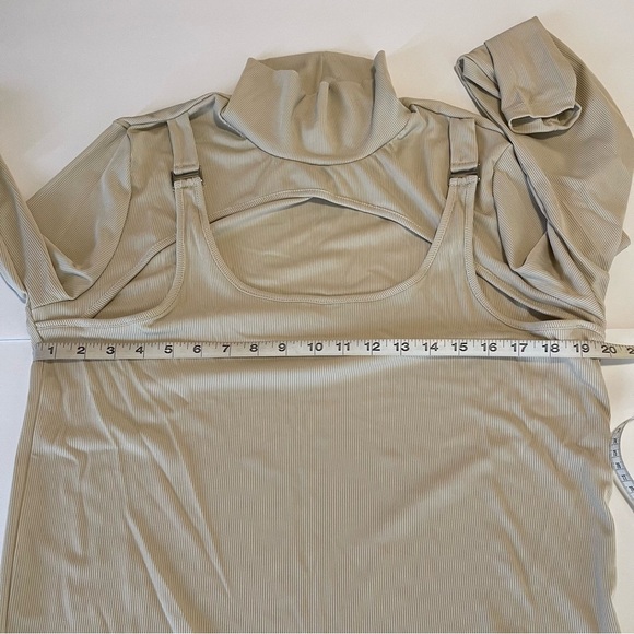 Shein Shirt Stretch Muscle Large Turtleneck Cut Outs Reveal Large Beige Club - Picture 7 of 10